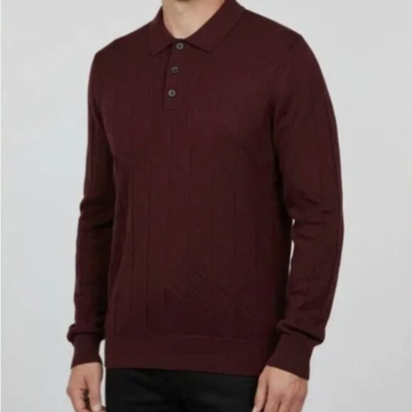 Karl Lagerfeld Men Polo Sweater Long Sleeve Burgundy Size M